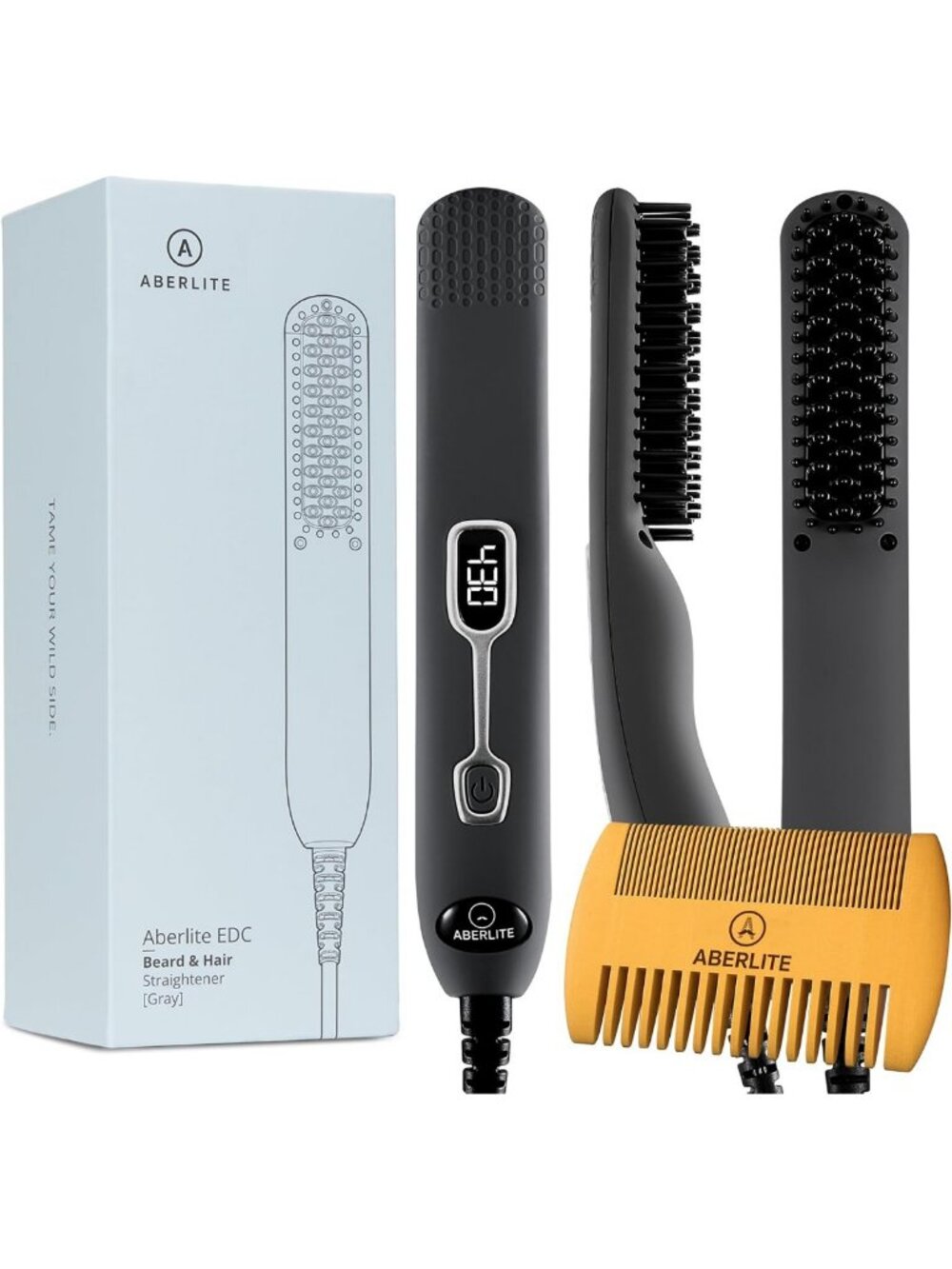 Premium Beard Straightener Brush - Heated Grooming Comb for Men - EDC Kit